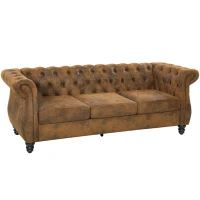 HOMCOM Canapea Chesterfield 3 Locuri din Material Respirabil cu Aspect de Piele, Șezut Lat, Umplutură Groasă, Maro Cafea(m-11)