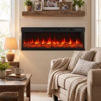 HOMCOM 50" Electric Fireplace Insert, 3-Sided Freestanding/Wall Recessed Electric Fire Heater with Adjustable Flame, 1800W(m-2)
