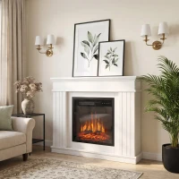 HOMCOM Chimenea Eléctrica Decorativa 1800W con Repisa Efecto Llama 5 Brillos Termostato Temporizador Mando para TV 38" Blanco(m-2)