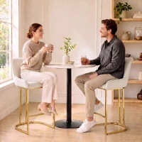HOMCOM Bar Stools Set of 2 with Backrest, Footrest, Gold Electroplated Legs for Kitchen Island, Dining Room, Cream White(m-8)