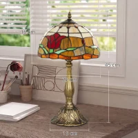 HOMCOM Tiffany Stained Glass Table Lamp, Handcrafted Artisan Lamp, Red, Ø25 x 45H cm, Zinc Alloy(m-3)