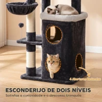 PawHut Árvore Arranhadora para Gatos 148 cm com Casota de 2 Níveis Camas Rede Postes em Sisal e Bolas Suspensas(m-5)