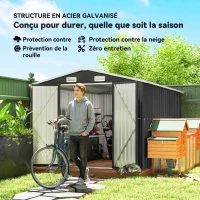 Outsunny Abri de Jardin en Métal 8,1m² Toit Pointu, Portes Verrouillables, 4 Aérations, 364x238x194cm, Gris Foncé(m-4)