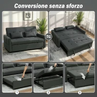 HOMCOM Divano 2 Posti Convertibile in Divano Letto Clic Clac con 2 Cuscini in Tessuto, Grigio Scuro(m-4)
