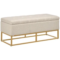 HOMCOM Banqueta con Almacenamiento Banco Rectangular Tapizado en Lino con Tapa Abatible y Patas de Acero 110x44x48 cm Beige(m-1)