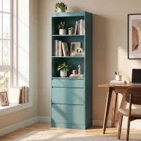 HOMCOM Bookcase with Drawers Adjustable Shelves Book Shelf for Study Living Room Light Green(m-2)
