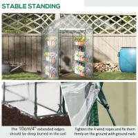 Outsunny Walk in Greenhouse with 3-Tier 8 Shelves, Green House with Hemmed Cover, Roll-up Zipped Door, Steel Frame, 143 x 143 x 195cm(m-5)