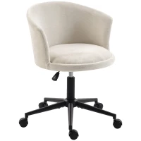 HOMCOM Silla de Oficina con Asiento Ancho Altura Ajustable Chenilla Envolvente y Ruedas Giratorias Blanco Crema(m-7)