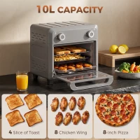 HOMCOM 10L Air Fryer Oven, Mini Oven, Grill, Roast, Bake, with Adjustable Temperature, Timer, 1000W, Grey(m-4)