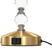 HOMCOM Bedside Lamp, Modern Crystal Decoration Table Lamp with PVC shade, USB A+C Charging Ports, Bulb Not Included, Gold Tone(m-10)
