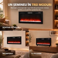 HOMCOM Șemineu electric 102 cm, încastrabil/perete/podea, 900/1800W, telecomandă, timer, negru(m-4)