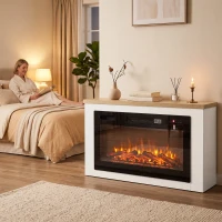 HOMCOM Elektrische haard met verwarming, 12 vlamkleuren, tv-meubel met haard voor tv's tot 55 inch, 114 cm, wit(m-8)
