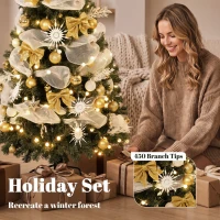 HOMCOM 5ft Pre-Lit Christmas Tree with 150 LED Lights, Artificial Xmas Tree with 8 Lighting Modes, 450 Tips, Remote, Green(m-6)