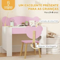 AIYAPLAY Secretária para Crianças com Cadeira em Forma de Ursinho Secretária Infantil com Gaveta para Estudar Ler e Desenhar Branco e Rosa(m-7)