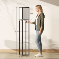 HOMCOM Stehlampe mit Regalen, Stehleuchte, Holz, 26 x 26 x 160 cm, für Wohn-/Schlafzimmer (Ohne Glühbirne)(m-3)