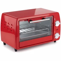 HOMCOM Mini cuptor electric 10L, 750W, cu temperatură reglabilă și timer, 36,5x26x22 cm, roșu(m-1)