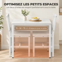 HOMCOM Ensemble Table Salle à Manger avec 2 Chaises, Table de Cuisine Rectangulaire 80 cm, Chaises à Dossier à Lattes, Blanc(m-7)