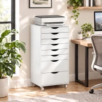 HOMCOM Bloco de Gavetas com 8 Gavetas e Rodas, Gaveteiro de Escritório, Suporte para Impressora, Branco(m-2)