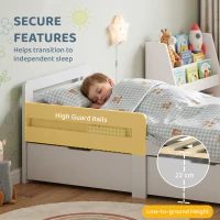 AIYAPLAY Wooden Kids Bed Frame with 2 Storage Drawers and Guard Rails for Ages 4-14, 144 x 76 x 57 cm (No Mattress), Grey(m-5)