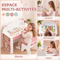 AIYAPLAY Bureau et Chaise pour Enfant 2 Pièces, Ensemble Table d'Activité, Tiroir, Bibliothèque pour Dessin, Lecture, Blanc Rose(m-4)