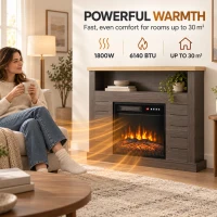 HOMCOM Electric Fireplace Suite, 1800W Electric Fire and Surround with LED Flame, Remote, Thermostat Overheat Protection(m-5)