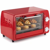 HOMCOM Mini cuptor electric 10L, 750W, cu temperatură reglabilă și timer, 36,5x26x22 cm, roșu(m-12)