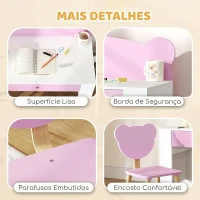 AIYAPLAY Secretária para Crianças com Cadeira em Forma de Ursinho Secretária Infantil com Gaveta para Estudar Ler e Desenhar Branco e Rosa(m-6)