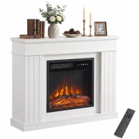 HOMCOM Șemineu Electric de Pardoseală/Încastrat cu Ramă pentru TV 38", 1800W, Efect de Flacără 3D, Funcție Memorie, Alb(m-11)