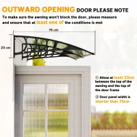 Outsunny Front Door Canopy, Waterproof Outdoor Awning, 75 x 195 cm Rain Shelter for Window, Porch and Front/Back Door, Brown(m-7)
