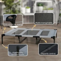 PawHut Cama Elevada para Perros Grandes Cama para Perros con Zona de Malla Transpirable y Bolsa 122x92x23 cm Gris Claro(m-7)