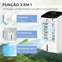 HOMCOM Climatizador Refrigerador de Ar Portátil 3,5 L Climatizador Humidificador Ventoinha Temporizador Oscilação 24,5x27x60 cm Branco(m-5)
