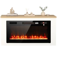HOMCOM Elektrische haard met verwarming, 12 vlamkleuren, tv-meubel met haard voor tv's tot 55 inch, 114 cm, wit(m-14)