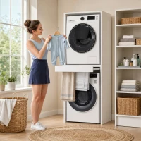 HOMCOM Dulap Compact pentru Mașină de Spălat și Uscător cu Suport Extensibil pentru Haine, Alb(m-9)