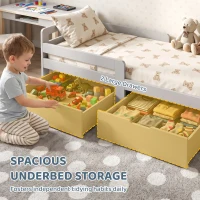 AIYAPLAY Wooden Kids Bed Frame with 2 Storage Drawers and Guard Rails for Ages 4-14, 144 x 76 x 57 cm (No Mattress), Grey(m-4)