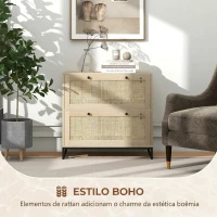 Vinsetto Armário de Arquivo Boho de 2 Gavetas em Rotim com Fechaduras e Barras para Pastas A4, Carta e Ofício 75x40x71,5 cm Carvalho(m-7)