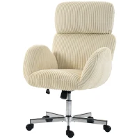 HOMCOM Silla de Oficina con Reposabrazos Respaldo Alto Reposacabezas Regulable Ruedas Altura Ajustable Giratoria Crema(m-11)