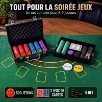 SPORTNOW Mallette de Poker 500 Jetons 5 Valeurs, 2 Jeux de Cartes, Tapis de Jeu, Bouton Dealer, Blind, Alu, 31x17x11,5cm, Noir(m-4)