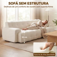 HOMCOM Sofá de 3 Lugares em Chenille sem Estrutura com Assento Profundo e Acabamento Capitoné, Creme(m-5)