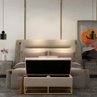HOMCOM Panca Contenitore Rettangolare con Seduta Imbottita e Gambe in Acciaio, 110x44x49 cm, Beige(m-7)