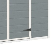 Outsunny 8 x 4 ft Plastic Garden Shed, Wood-Effect Outdoor Storage Shed with Floor, Windows, Lockable Doors and Vents, Light Grey(m-10)