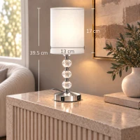 HOMCOM Bedside Lamp, Modern Crystal Decoration Table Lamp w/ PVC shade, USB A+C Charging Ports, Bulb Not Included, Silver Tone(m-3)