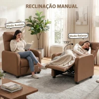HOMCOM Poltrona Relax Reclinável Manual em Pele Sintética com Apoio para os Pés Castanho Escuro(m-4)
