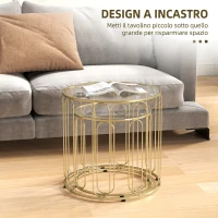 HOMCOM Set di 2 Tavolini da Caffè Rotondi Impilabili in Vetro Temperato, Struttura in Metallo, per Soggiorno Ufficio Oro(m-4)