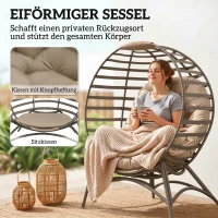 Outsunny Papasansessel Gartenstuhl 2Korb-Stuhl mit Kissen oval Loungesessel Korb faltbar Balkon Terrasse Outdoor/Indoor Sandbraun Stahl 118 x 75 x 139 cm(m-5)