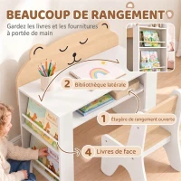 AIYAPLAY Bureau et Chaise pour Enfant 2 Pièces, Ensemble Table d'Activité avec Bibliothèque pour Dessin, Lecture et Jeux, Blanc(m-5)