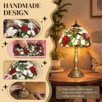 HOMCOM Tiffany Stained Glass Table Lamp, Handmade Antique Bedside Lamp for Bedroom, Living Room, Nightstand, Red Sunflower(m-4)