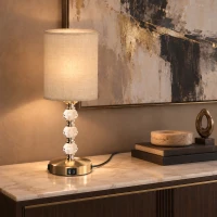 HOMCOM Bedside Lamp, Modern Crystal Decoration Table Lamp with PVC shade, USB A+C Charging Ports, Bulb Not Included, Gold Tone(m-8)