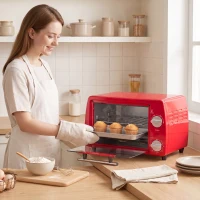 HOMCOM Mini cuptor electric 10L, 750W, cu temperatură reglabilă și timer, 36,5x26x22 cm, roșu(m-9)