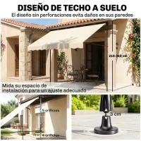 Outsunny Toldo Manual Retráctil 200x175x210-310 cm Ajustable con Manivela Protección Solar UV40+ para Balcón Terraza Crema(m-4)