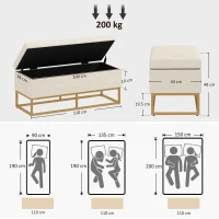 HOMCOM Panca con Contenitore in Poliestere Trapuntata con Gambe in Acciaio d'oro, 110x44x48cm, Beige(m-3)